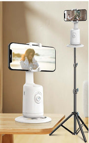 360 auto face tracking gimbal with smartphone holder and tripod for vlogging.