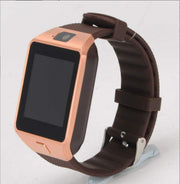 Sports Smart Watch DZ09 Card Phone Watch with brown strap and touchscreen display.