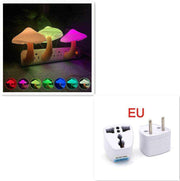 LED Night Light Mushroom Wall Socket Lamp with EU US Plug, warm white light-control sensor for bedroom decoration.