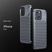 Aluminum alloy shockproof phone case for iPhone 14/13 Pro Max, heat dissipation, gray.