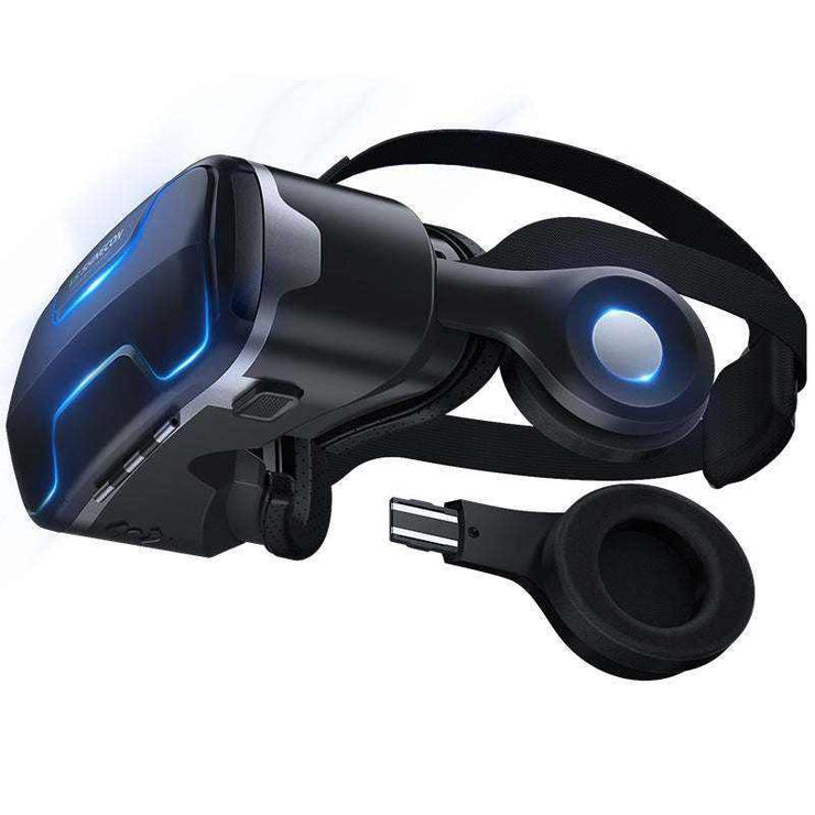 VR Glasses Thousand Magic Lens Wear Immersive Headset with detachable earphones and head-mounted design.