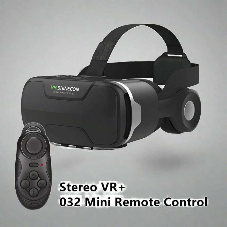 VR Glasses Thousand Magic Lens Wear Immersive Headset with Stereo VR+ 032 Mini Remote Control, head-mounted smart glasses for 4.7-6.5 inch mobile phones.