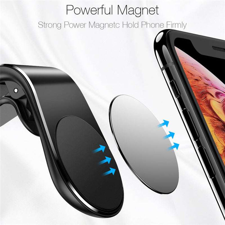 360° magnetic car phone holder with air vent mount, strong metal magnet for smartphones.